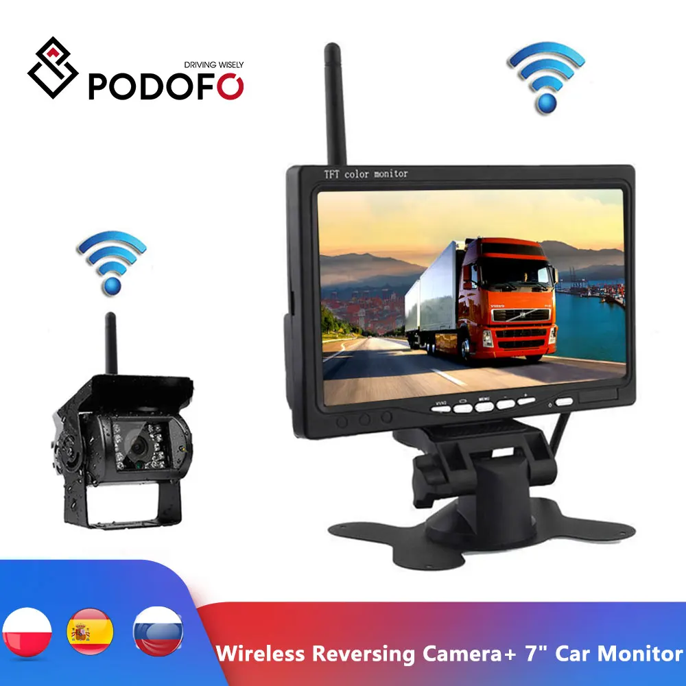 Podofo беспроводная камера заднего вида " HD TFT ЖК-монитор для автомобиля для грузовика, автобуса, каравана, автофургона, прицепа, автомобиля, камера заднего вида