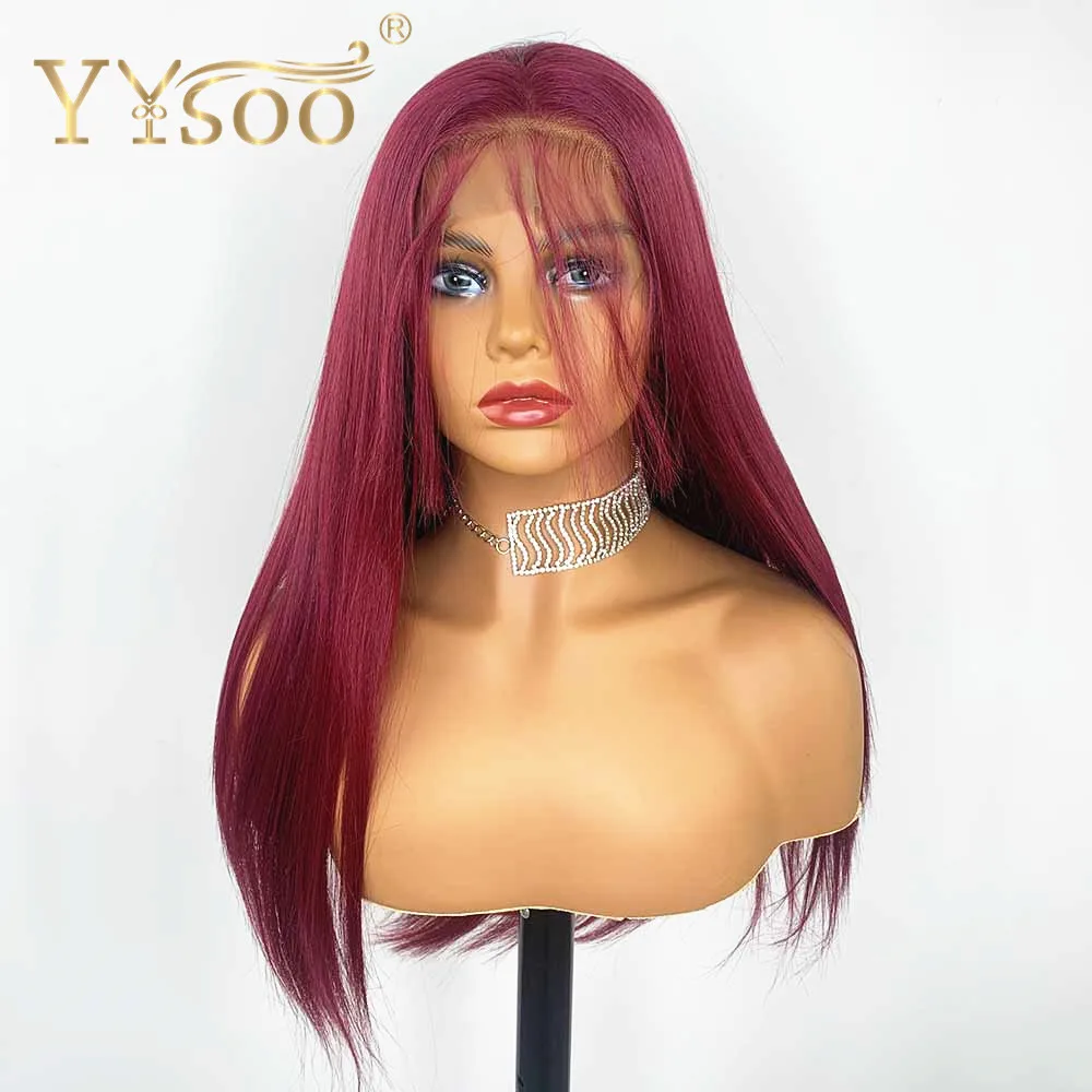 YYsoo 13x6 длинное шелковое платье прямого силуэта; цвета красный, парики для чернокожих Для женщин синтетический Синтетические волосы на кружеве парик Futura термостойкие волокна волос с детскими волосами