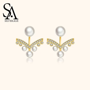

SA SILVERAGE 925 Silver Pearl Earrings Sterling Silver Natural 925 Sterling Silver 2020 New Sweet Fine Jewelry Big Pearl Jewelry