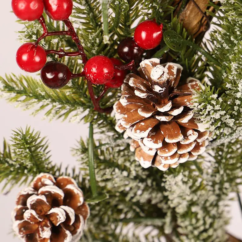 40 см Рождественский венок PE Pine Cone Красный Фруктовый венок Рождественское украшение для дверей белый Флокированный PendantNE