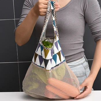 

1PCS Totes Shopping Bags Foldable Mesh Net String Shopping Bag Reusable Shopping Bags Fruit Hanging Storage Handbag