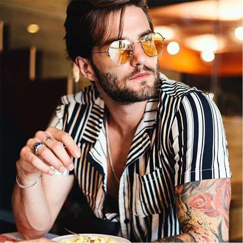 

Men Summer Holiday Hawaiian Shirts Floral Striped Casu