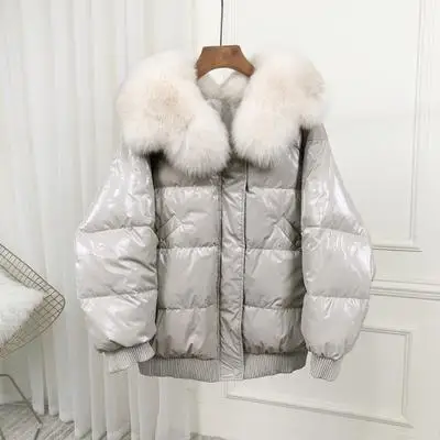 Женская зимняя куртка на утином пуху, большая куртка из искусственного меха, Яркое пальто сбоку для женщин - Цвет: 2
