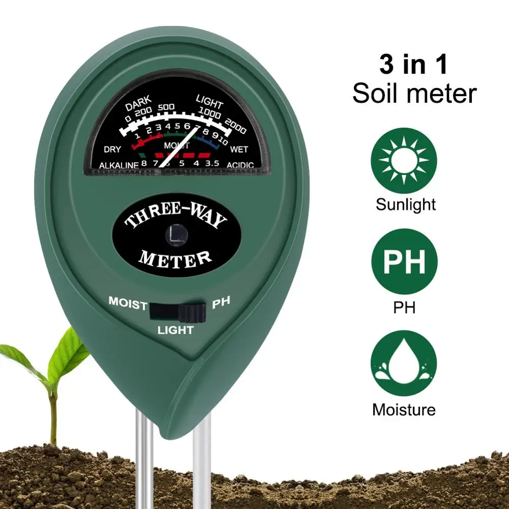 PH Tester Soil Water Moisture Light Test Meter 3 in1 Kit for Garden Flower Plant 