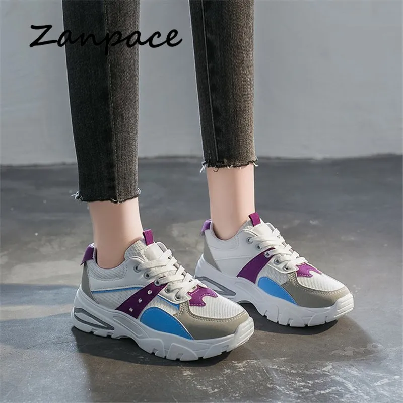 Кроссовки женские на шнуровке повседневная сетчатая обувь толстой подошве