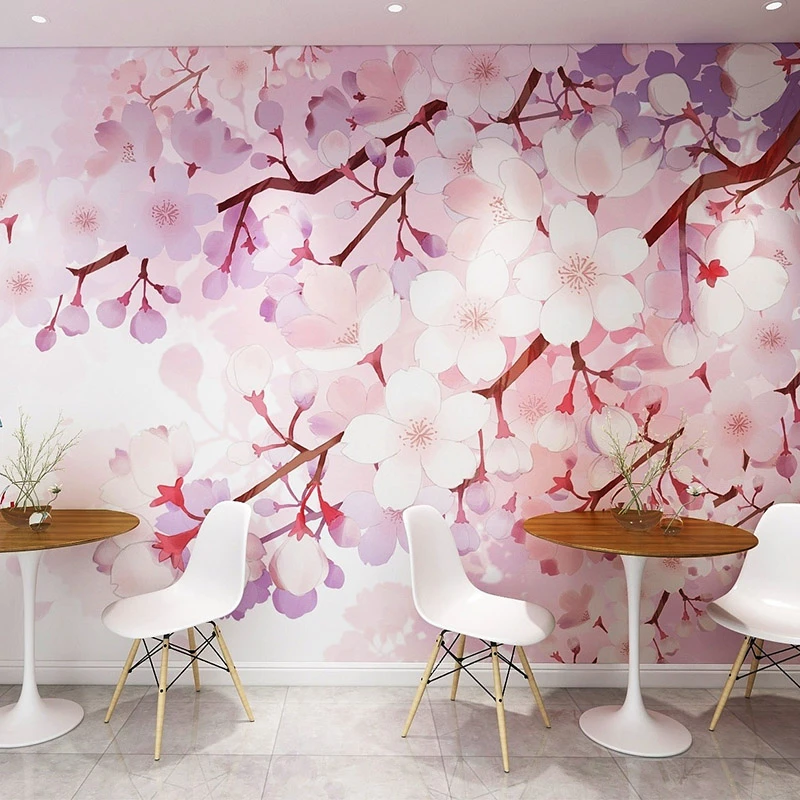 Beibehang Papel de Parede Estilo Japonês Flor de Cerejeira Papel de Parede Decoração Lindo Loja Fundo 3d Quarto de Menina Rosa Romântico