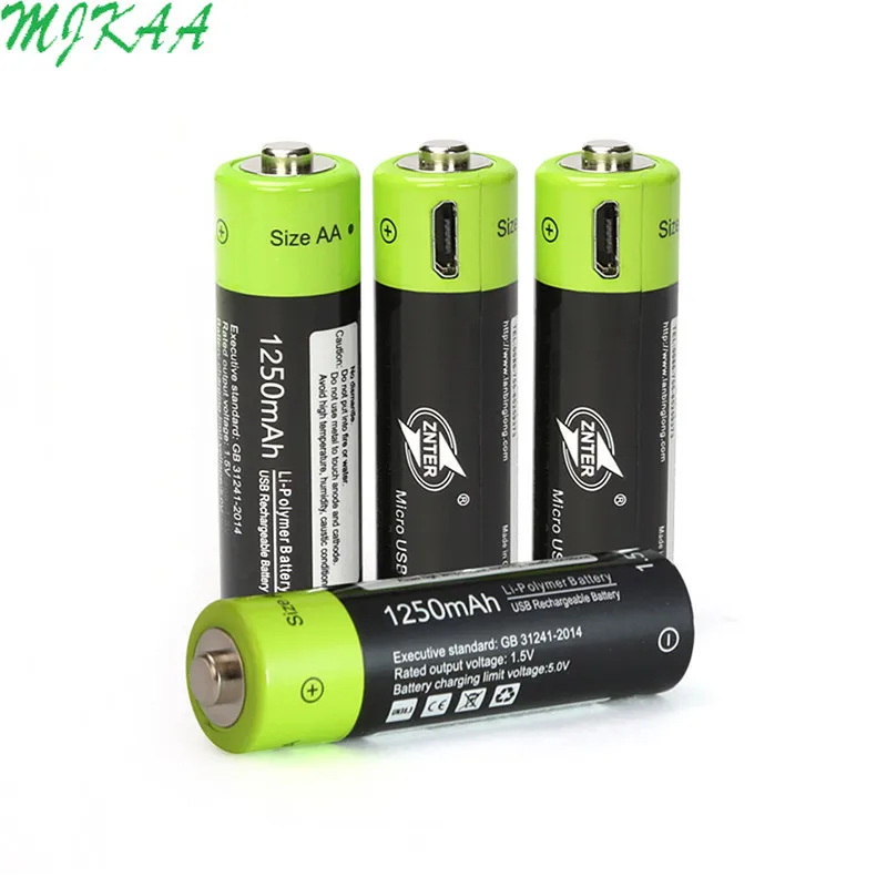 2 шт./компл. AA перезаряжаемая батарея 1 5 в а 1250 мАч Micro USB зарядная литиевая с