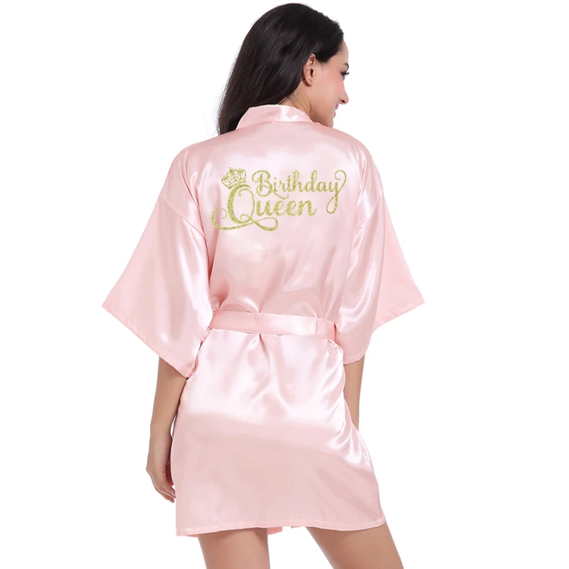 Light pink Queen Халат для девочек на день рождения, кимоно, халат, женский шелковый халат на день рождения, сексуальная одежда для сна, Атласный халат, банный халат на день рождения - Цвет: Light pink Queen