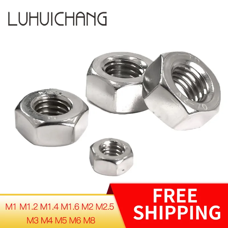 Шестигранная гайка LUHUICHANG m1 m1.2 m1.4 m1.6 m2 m2.5 m3 m4 m5 m6 или m8 (20 шт.) из нержавеющей стали