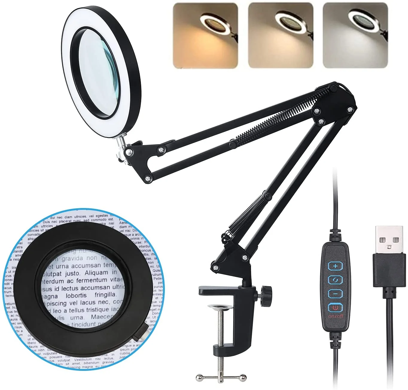 Magnifying Glass with Light Stand 3 Color Modes Stepless Dimming