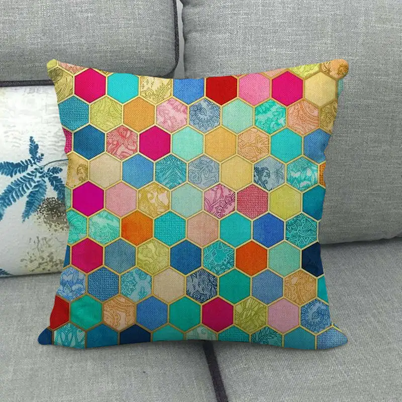 Colorful Geometry Linen Cushion Cover for Sofa Couch Chair Decorative Pillowcase Home Living Room Decor Accessories 45x45cm - Цвет: 11