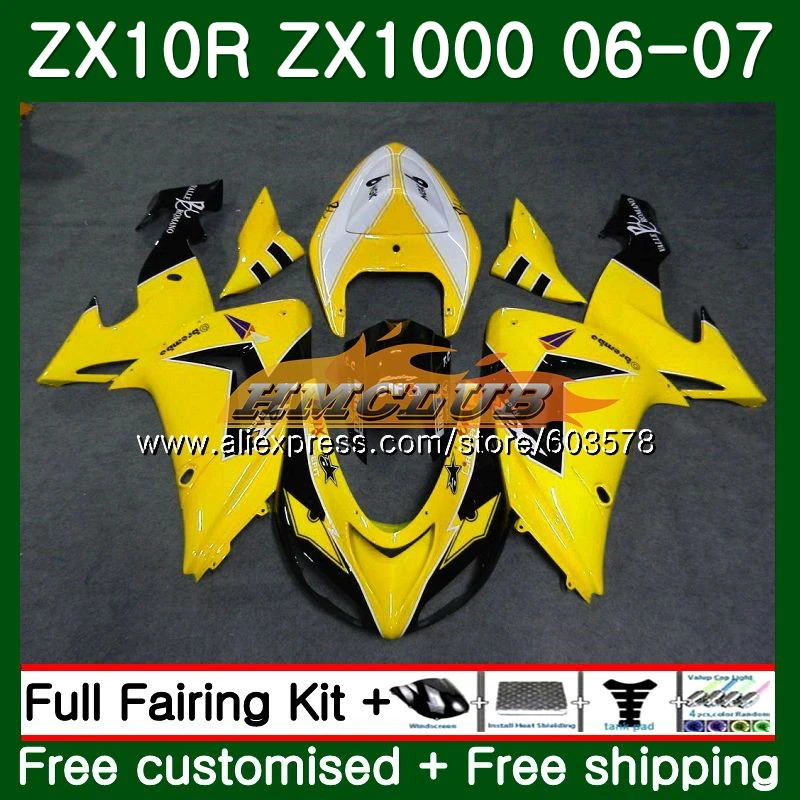 Корпус для KAWASAKI ZX 10 сотрудников отдела исследований ZX-1000 ZX-10R 06 07 117CL. 59 ZX1000 CC ZX10R 06 07 ZX 1000CC ZX 10R 2006 2007 Обтекатели желтого и черного цвета - Цвет: No. 1