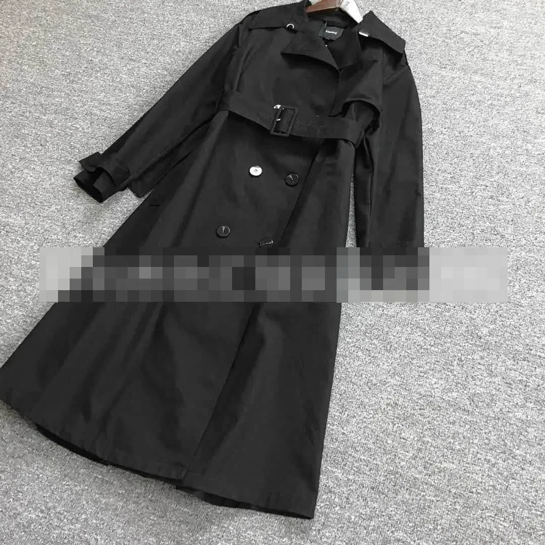 pure black Женский Тренч, осень и зима, новая двубортная тонкая и элегантная Длинная ветровка - Цвет: pure black