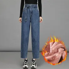 Черные, синие, флисовые джинсы для женщин, утолщенные, теплые, джинсы, брюки,, высокая талия, джинсовые брюки, сексуальные, уличные штаны, женские штаны-шаровары P9280