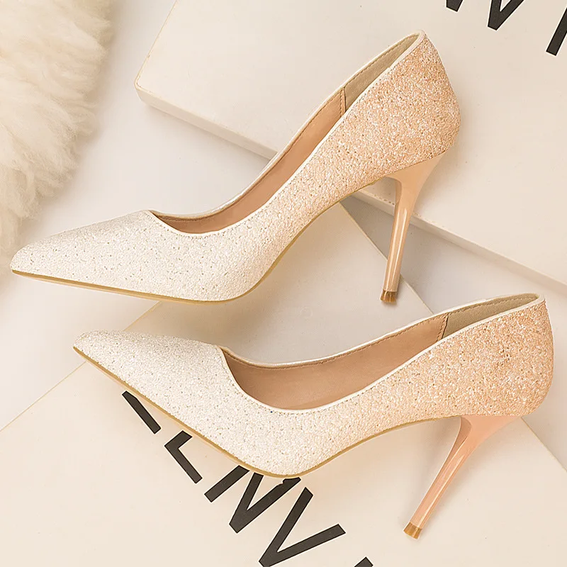 

6289-18 Western Style WOMEN'S Shoes High-Heel Shallow Mouth Pointed Gradient Sequin-Slimming Nightclub High Heel Shoes Shoes