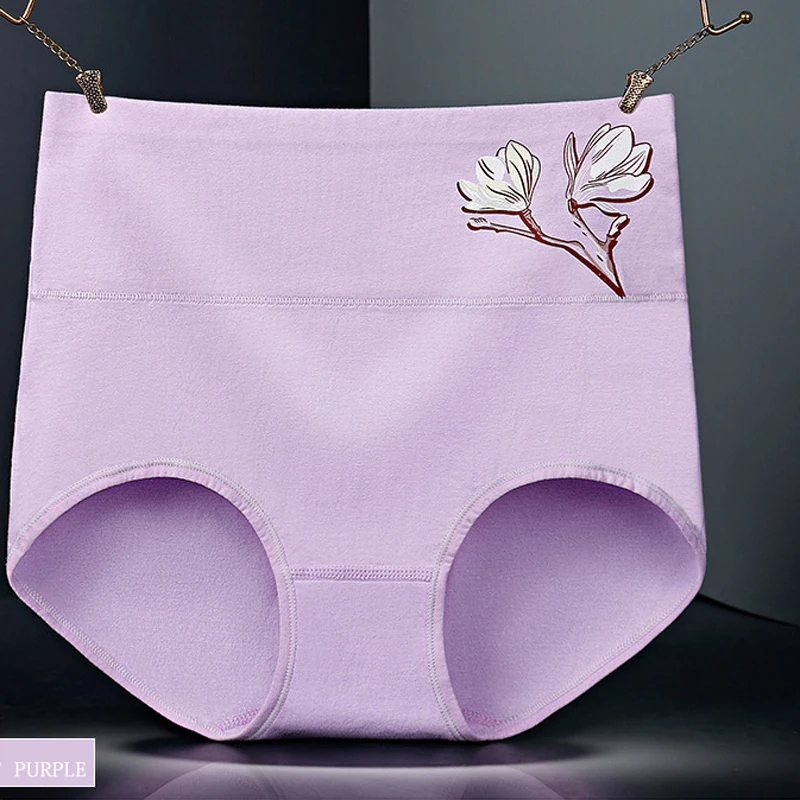 light purple Хлопковое женское нижнее белье, высокая талия, живот, большой размер, XXL, принт, женские трусики, ropa interior femenina - Цвет: light purple