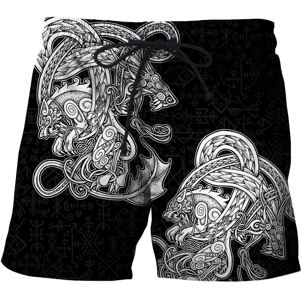 Norse Mythology Tattoo Dragon 3D Printed Mens Shorts Unisex Streetwear Summer Beach Loose Shorts Casual Pants Polyester SDM03