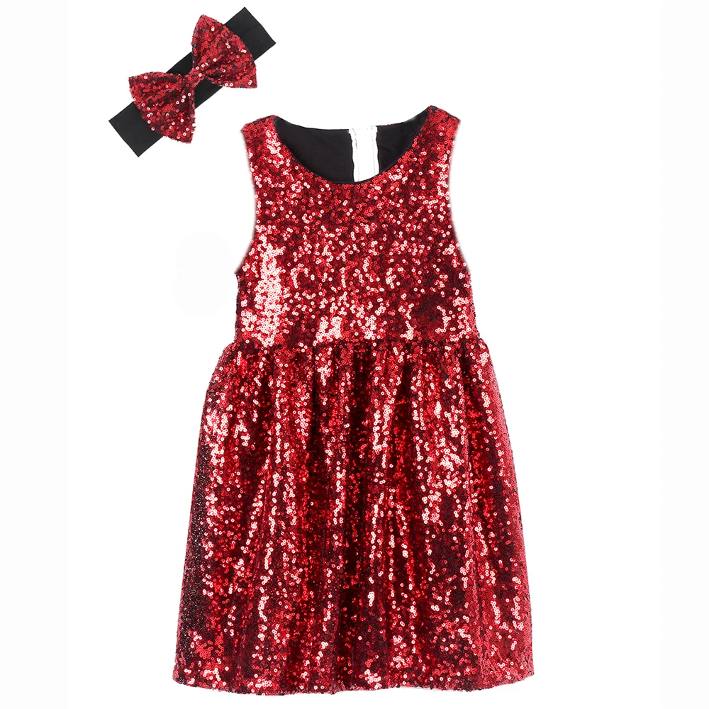 Платье без рукавов с блестками для девочек винное платье малышей Цвет Бордовый