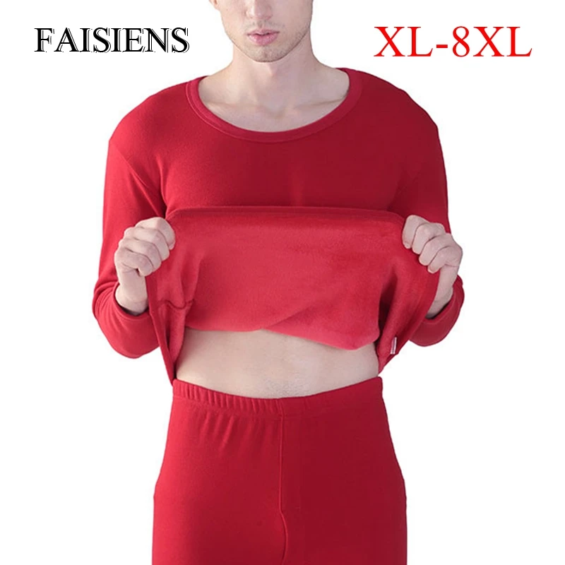 

FAISIENS Fleece Thicken Thermal Leggings Men Large Size 6XL 7XL 8XL Long Sleeve Tops+ Bottoms Male Soft Warm Winter Long Johns