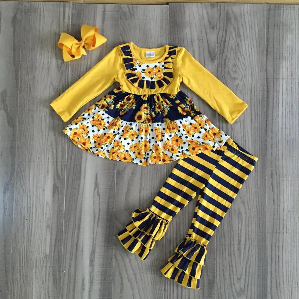 Girlymax/осенняя одежда для маленьких девочек комплект с подсолнухом штаны оборками