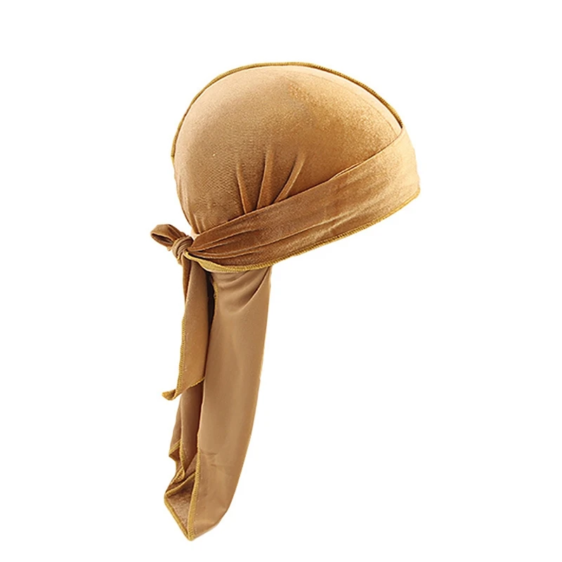 E Beach Cap Doo Rags Solid Long-tailed Super Soft Velvet Turban Cap Head Wrap Bandana Headwear Apparel Accessories - Цвет: E