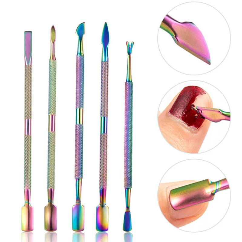 Dual-end Stainless Steel Nail Cuticle Pusher Spoon Remover Trimmer Dead Skin Manicure Pedicure Cleaner Nail Tool 11 Style Hot