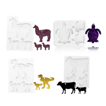 

Mom Sheep Baby Lamb Alpaca Family Animal Keychain Silicone Mold with Hole Tortoise Cow Dinosaur Resin Mold Art Crafts