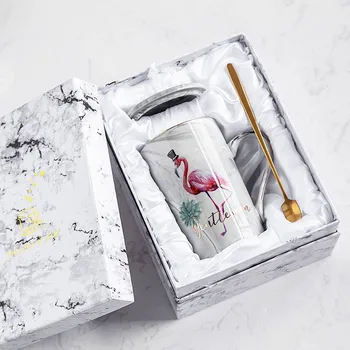 

Luxury Marble Pattern Cup Phnom Penh Mug Gift Box Set Coffee Mug Couple Flamingo Ceramic Souvenir Wedding Bridal Lover's Gifts