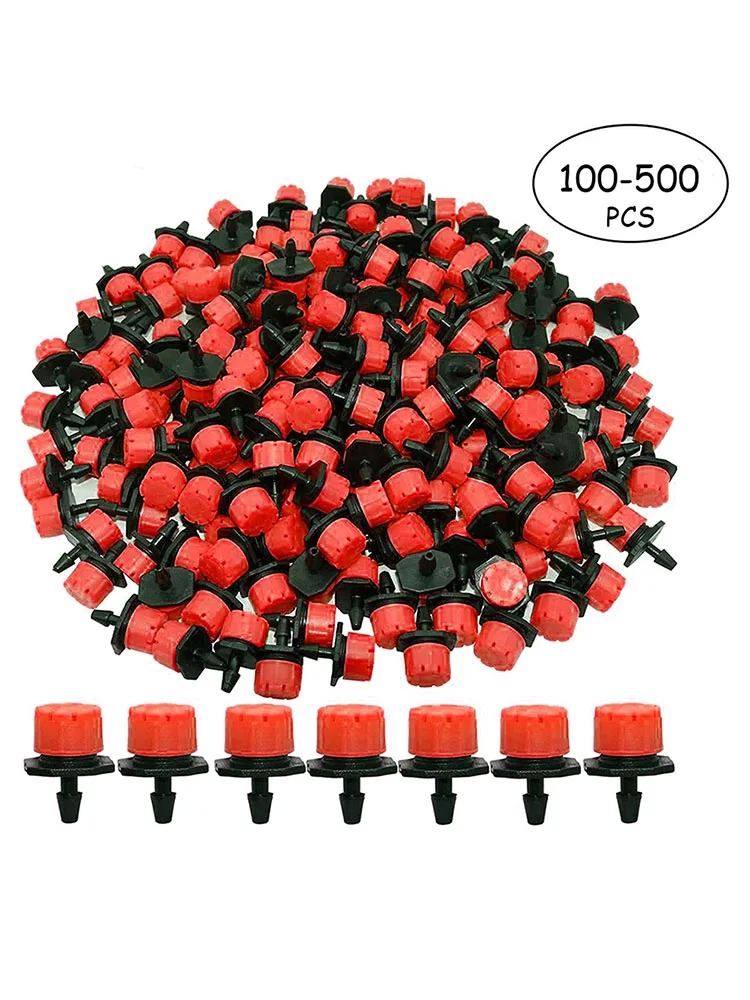 100-500Pcs 1/4Inch Adjustable Micro Drip Irrigation System Watering Sprinklers Anti-Clogging Emitter Dripper Red Garden Supplies