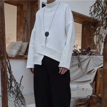 

[EAM] 2020 New Spring High Collar Long Sleeve Black Loose Irregular Hem Large Size Sweatshirt Women Fashion Tide B442