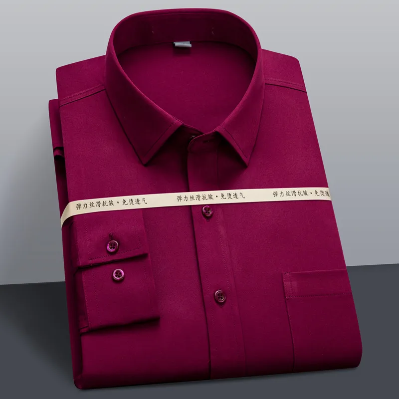 New Fashion Stretch Non-iron Shirt Anti-wrinkle Classic Solid Selfcultivation Business Casual Wear Long Sleeve Shirts for Men