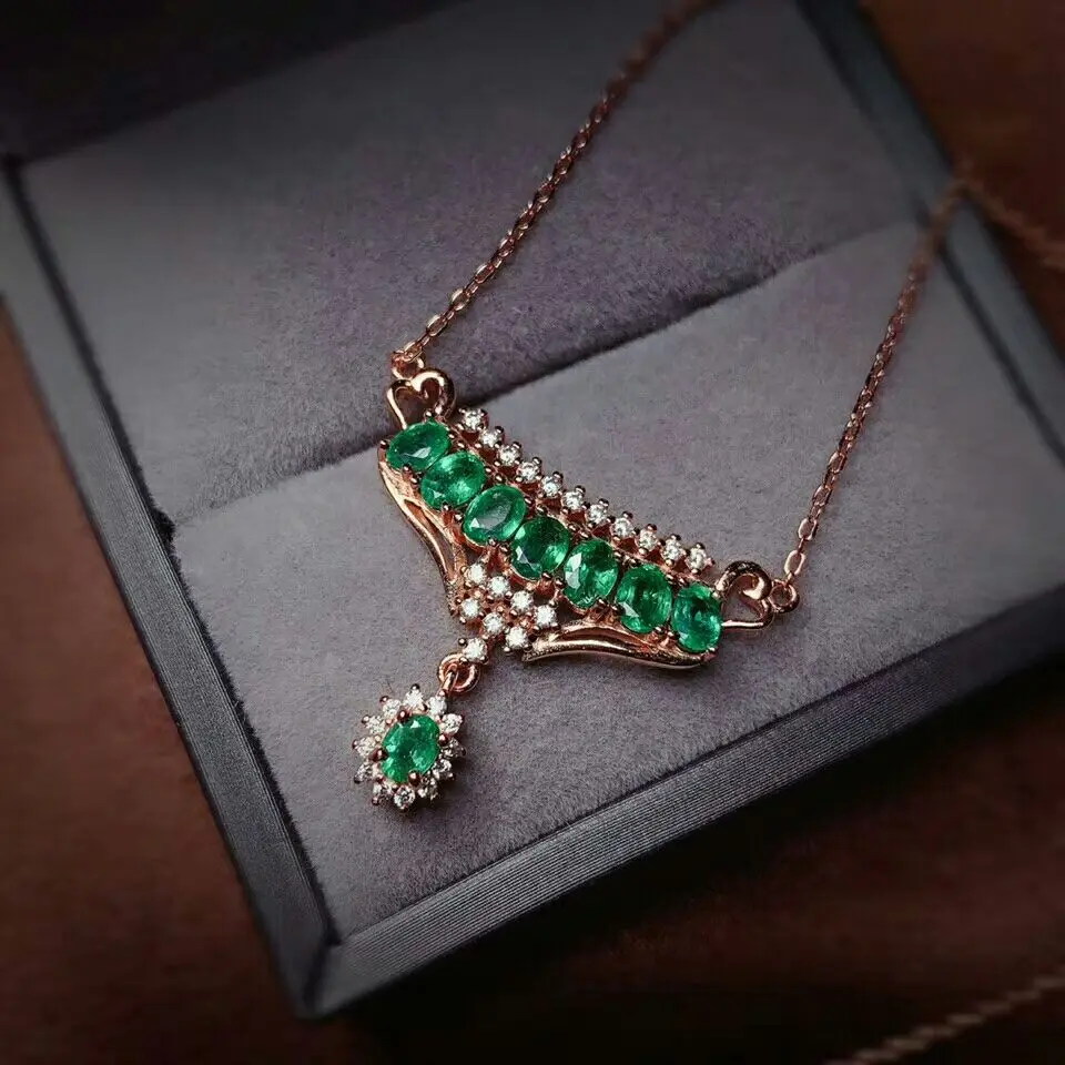 MeiBaPJ Luxurious Natural Emerald Drop Pendant Necklace 925 Pure Silver Fine Wedding Jewelry for Women