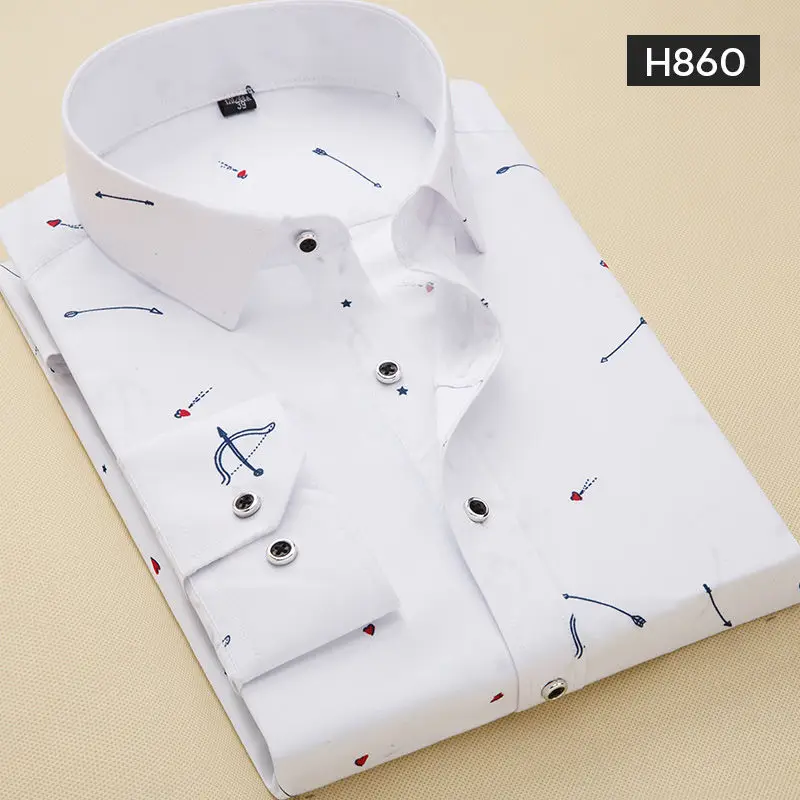 H860 Мужская рубашка из полиэстера с длинным рукавом, не железная, Стандартная посадка, без морщин, официальная, деловая, офисная/рабочая одежда, легкая рубашка - Цвет: H860