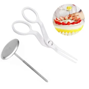 

2Pcs/Set Piping Flower Scissors Nail Safety Rose Decor Lifter Cream Tools Transfer Baking Decorating Cake Fondant Pastry Supply