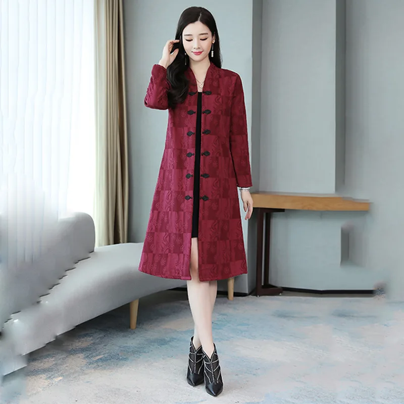 

Autumn And Winter New Style Literature And Art Elegant Large Size Mid-length Jacquard Cotton Linen plus Velvet Handicap Cotton C