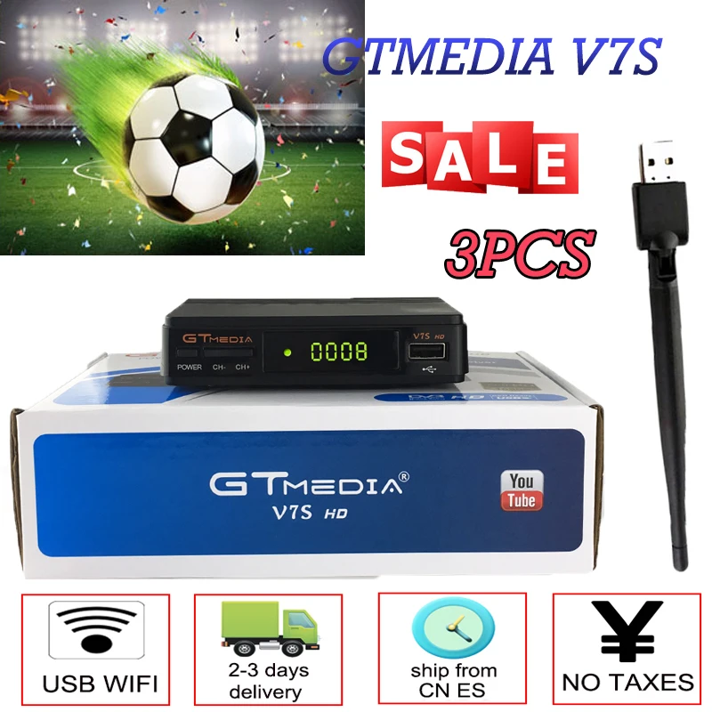 

Hot sale Gtmedia V7S HD Satellite TV Receiver Receptor Support free CCCAM for Spain DVB-S2 H.265 1080P Freesat V7S with USB WiFi