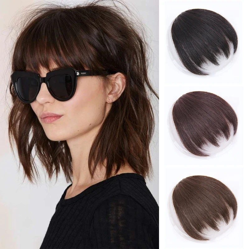 Peluca de cabello humano 100% con flequillo, flequillo irregular, extensiones de cabello natural, no Remy