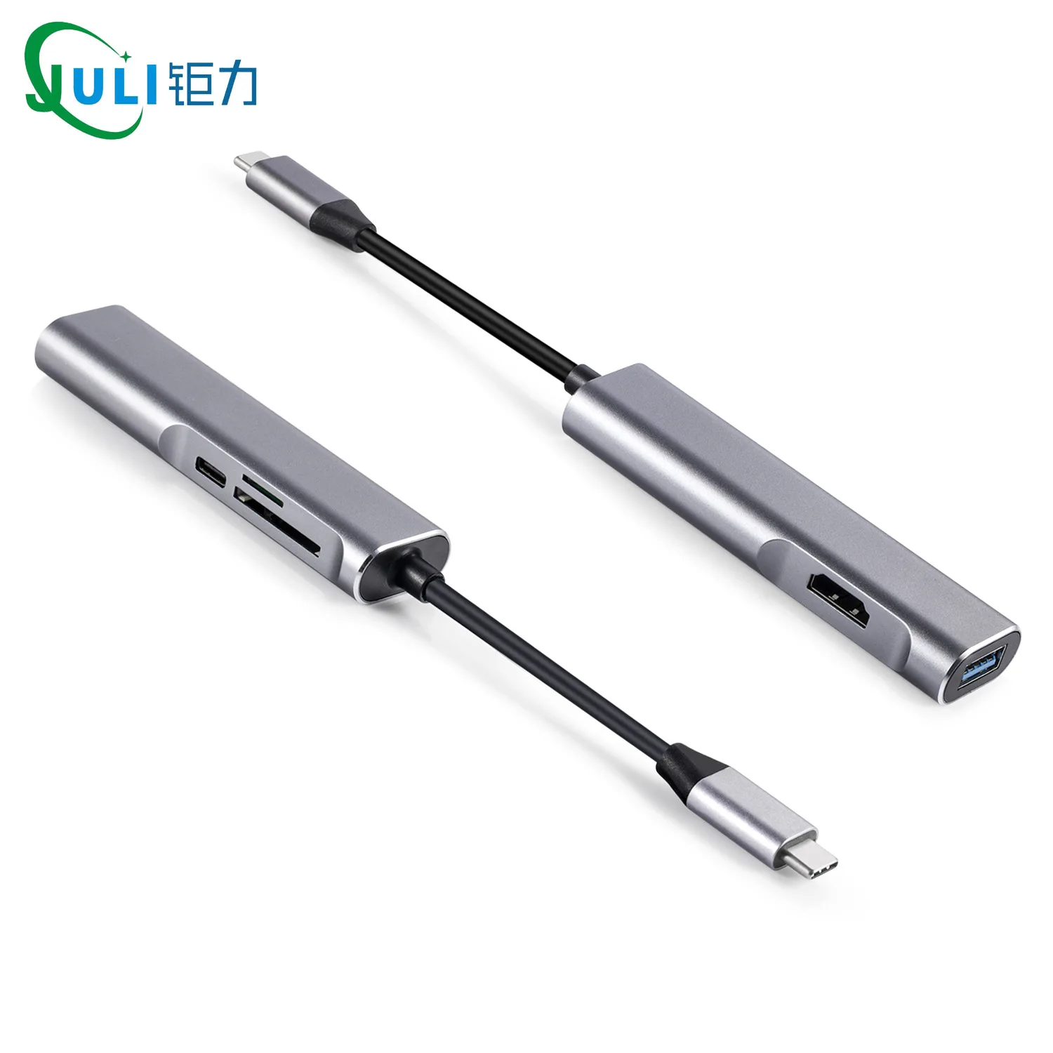 

New Style Type-C Hub Docking Station HDMI + SD/TF Card 5-in-1 Card Reader Multi-functional Adapter Aluminium Alloy