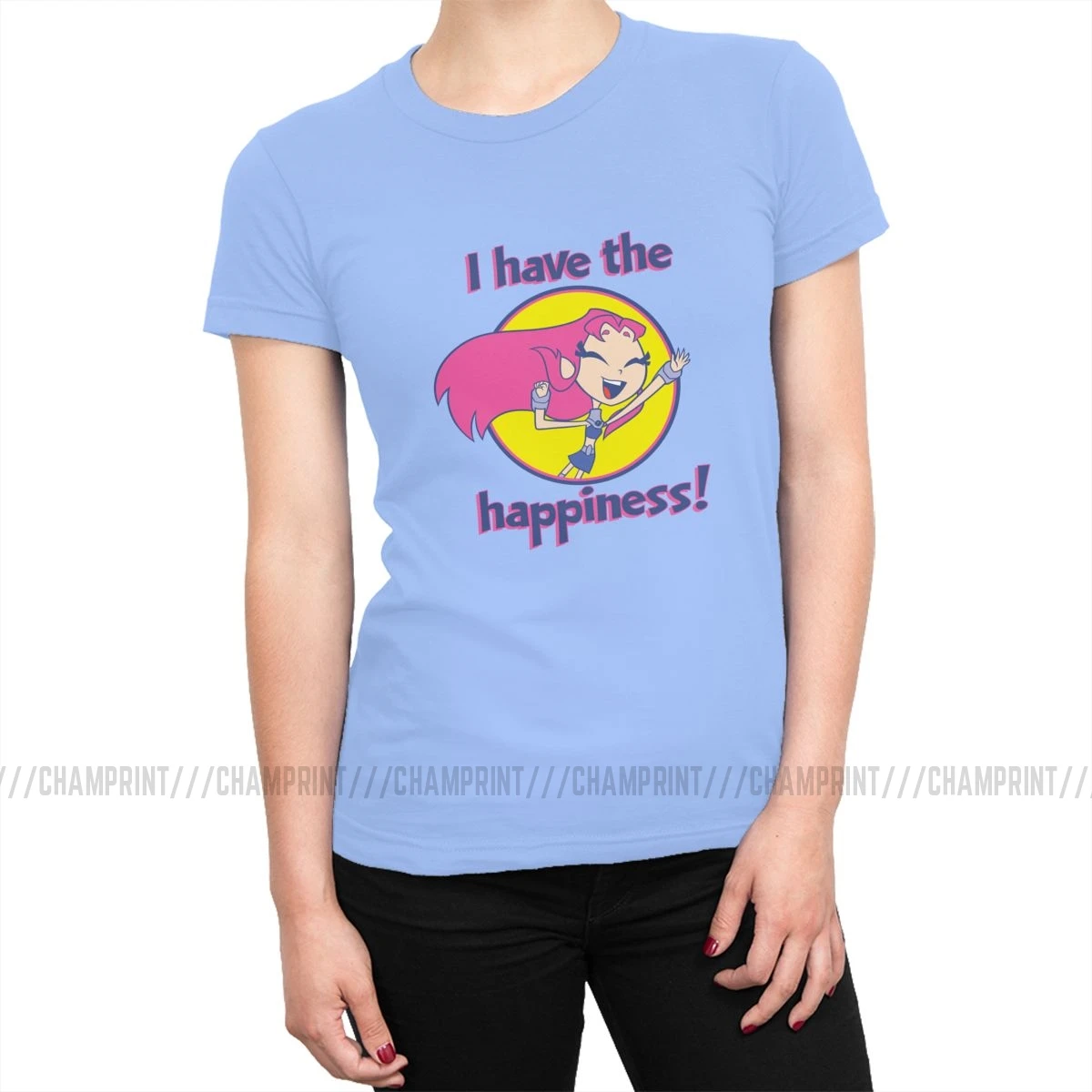 Teen Titans Go Starfire I Have The футболка с надписью Happiness женские футболки Kawaii футболки, топ, забавная Женская одежда с графикой - Цвет: Небесно-голубой