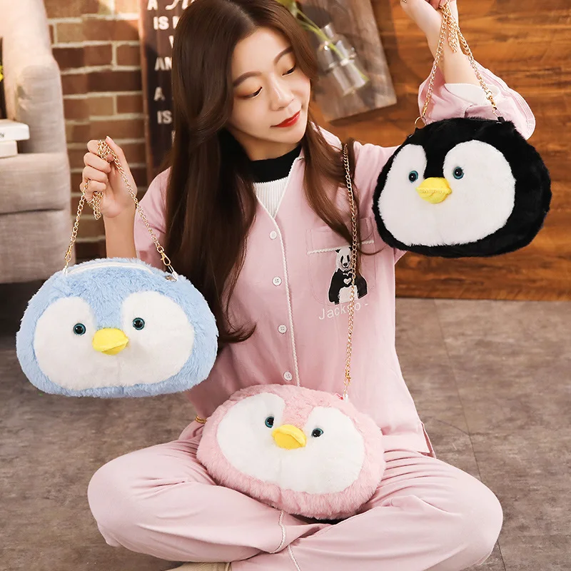 Kawaii Пушистый Плюшевый Рюкзак с пингвином для девочек, розовая плюшевая сумка через плечо с пингвином, подарок на день рождения и Рождество для девочек