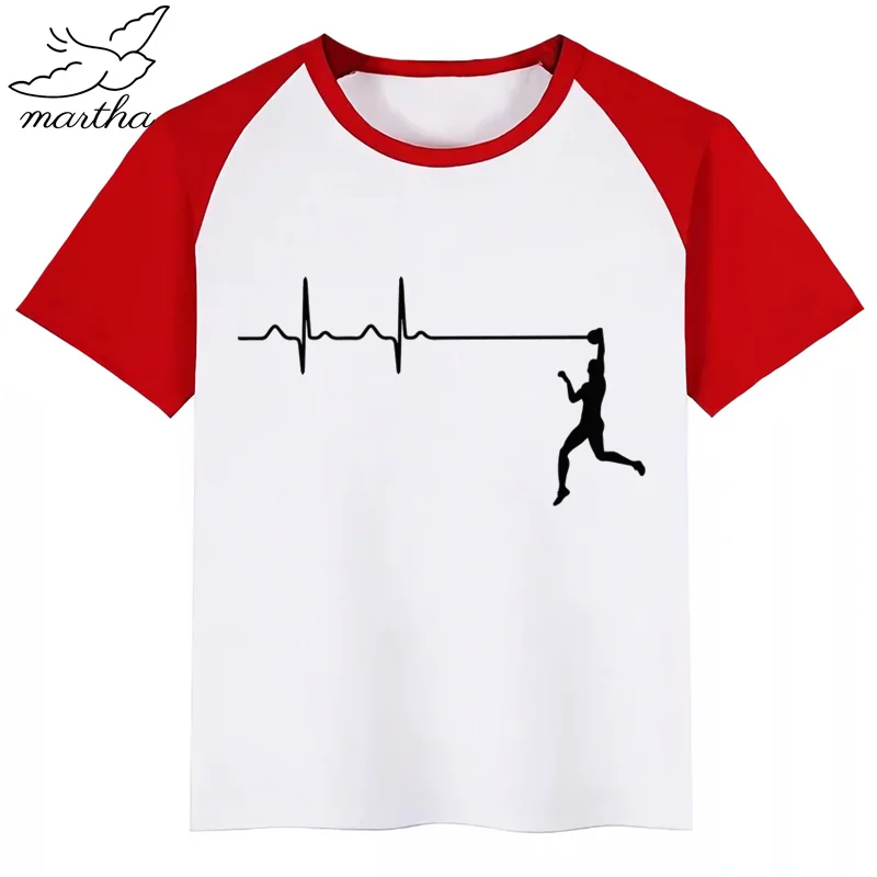 Heartbeat of Volleyballer/Детские летние топы для девочек и мальчиков; повседневная детская футболка с короткими рукавами и рисунком; детская одежда - Цвет: RedB