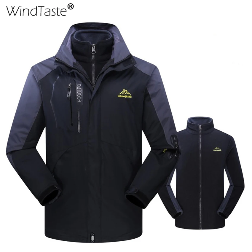 

WindTaste Men's Winter 2 PCS 9XL Softshell Fleece Hiking Jackets Outdoor Windbreaker Trekking Camping Couple Thermal Coats KA139
