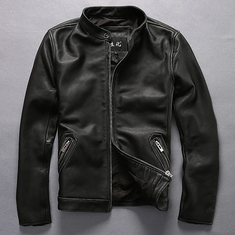 

Men Black Jacket Genuine Leather Vintage New Motorcycle Rider Jacket Top Quality Outwear Cowhide for Male Spring Autumn Coat