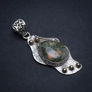 

Natural Two Tones Ocean Jasper Handmade Unique 925 Sterling Silver Pendant 2" T0168