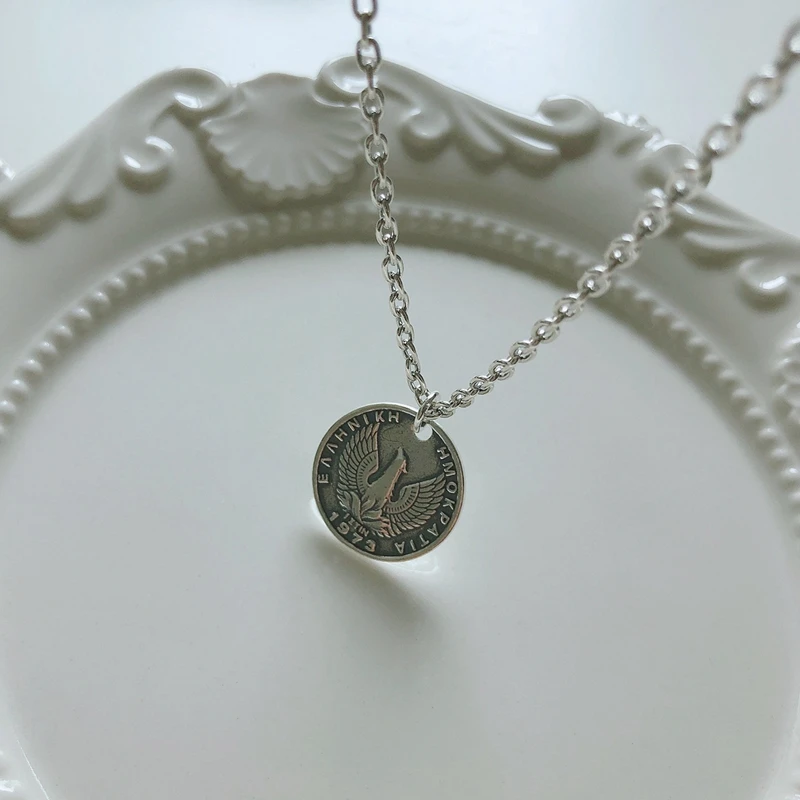 Louleur, 925 пробы, серебряное, греческое ожерелье с пегасом, Ретро стиль, круглая монета, кулон, свитер, цепь, ожерелье для женщин, Серебряное ювелирное изделие