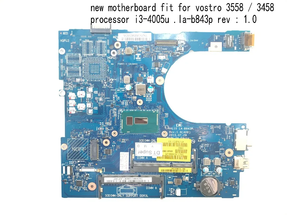 BiNFUL, доступно, AAL10 LA-B843P материнская плата для DELL vostro 3458/3558 Материнская плата ноутбука, процессор I3-4005U( товар