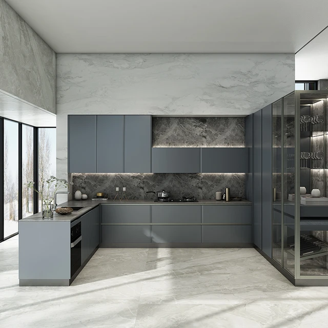 Modern MDF Black Lacquer Quartz Countertop Luxury Wood Kitchen Cabinet -  China Kitchen Products, Kitchen Cabinets
