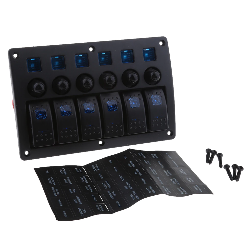 MagiDeal Waterproof 12V-24V 6 Gang Car Boat Circuit Rocker Switch Panel