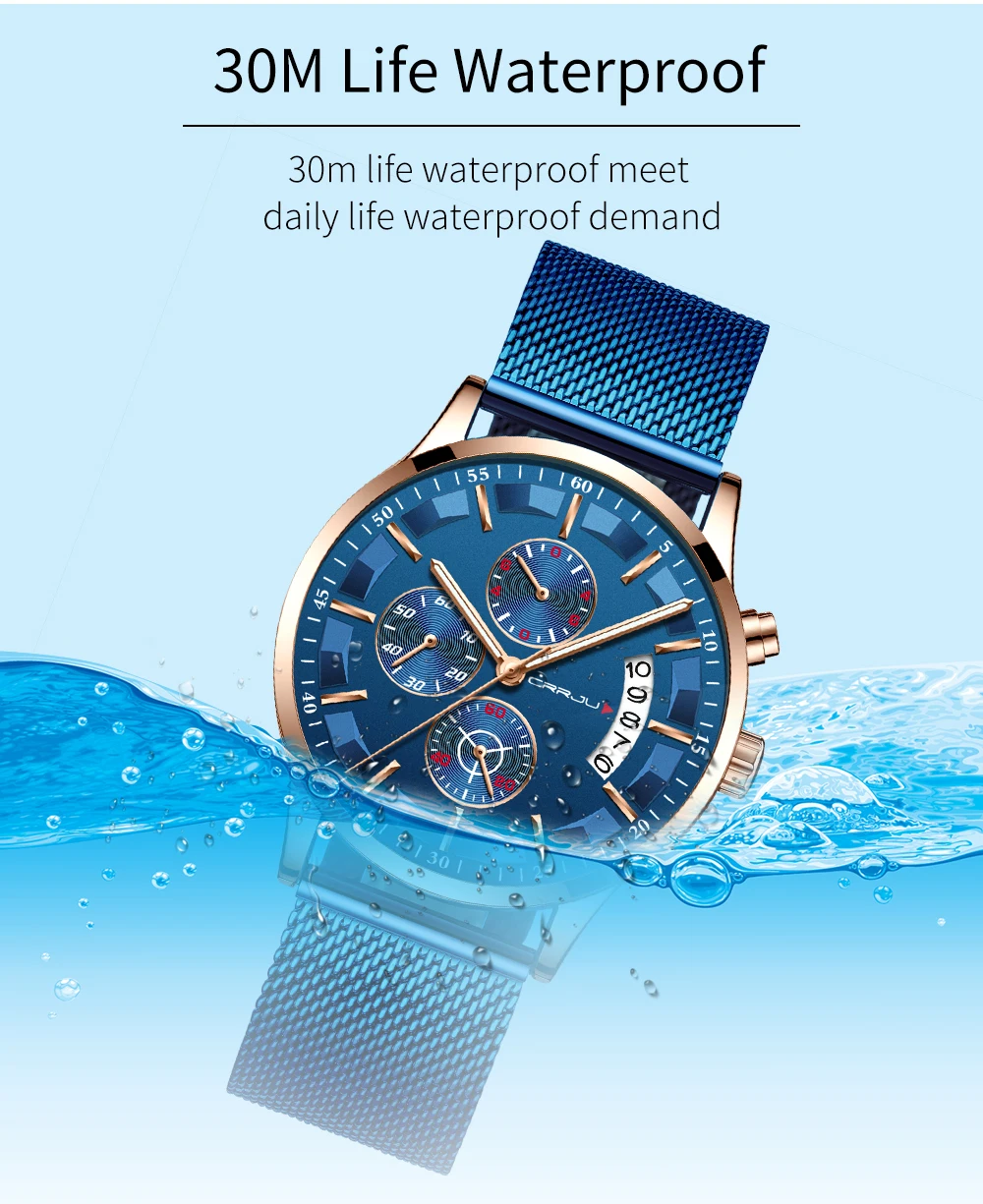 CRRJU мужские часы, мужские брендовые роскошные часы из нержавеющей стали, кварцевые синие часы, мужские повседневные спортивные наручные часы, Relogio Masculino