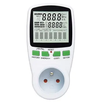 

Digital LCD Energy Meter Wattmeter Wattage Electricity Kwh Power Meter EU French US UK AU Measuring Outlet Power Analyzer